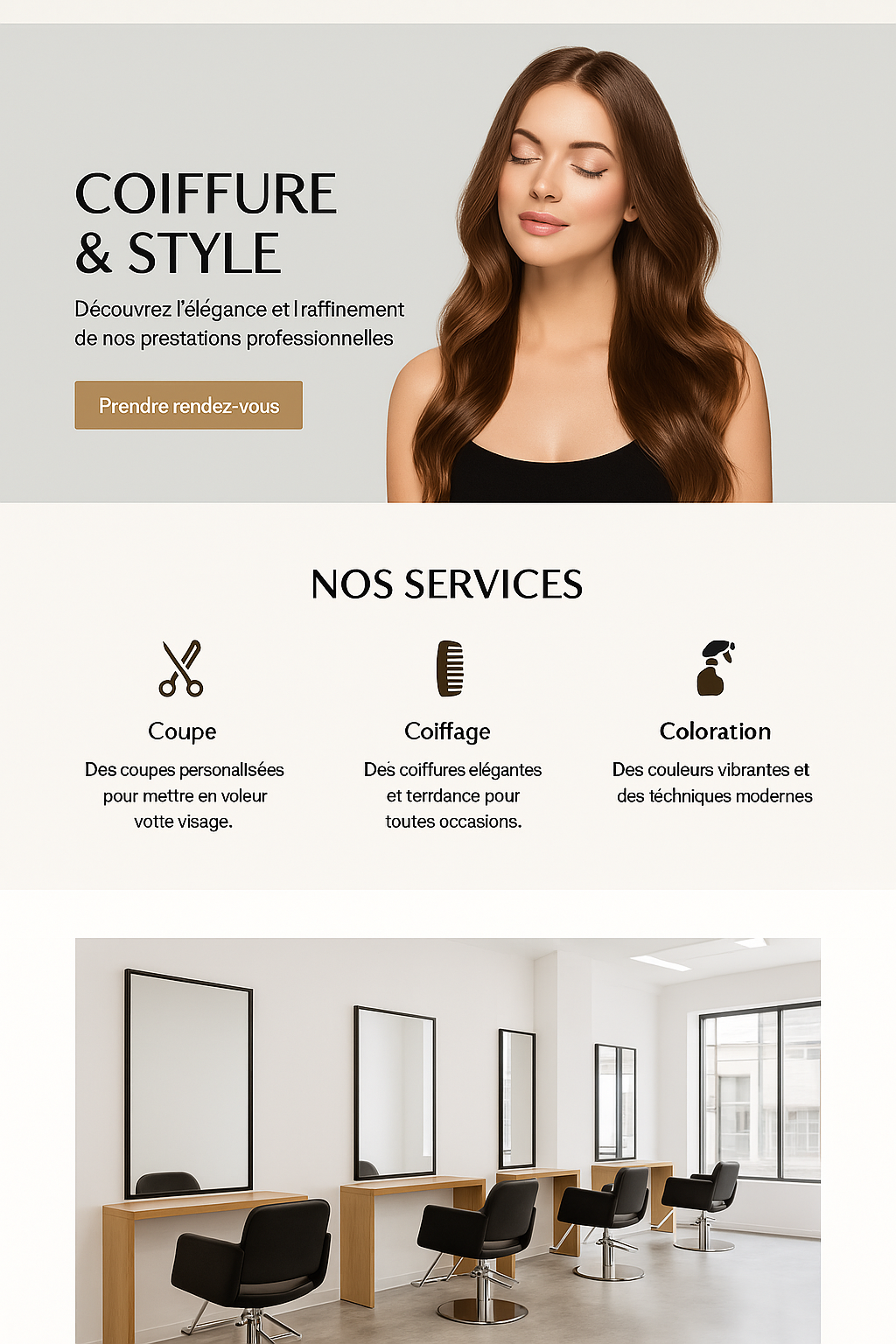 Site vitrine pour salon de coiffure minimaliste - BoostaWeb